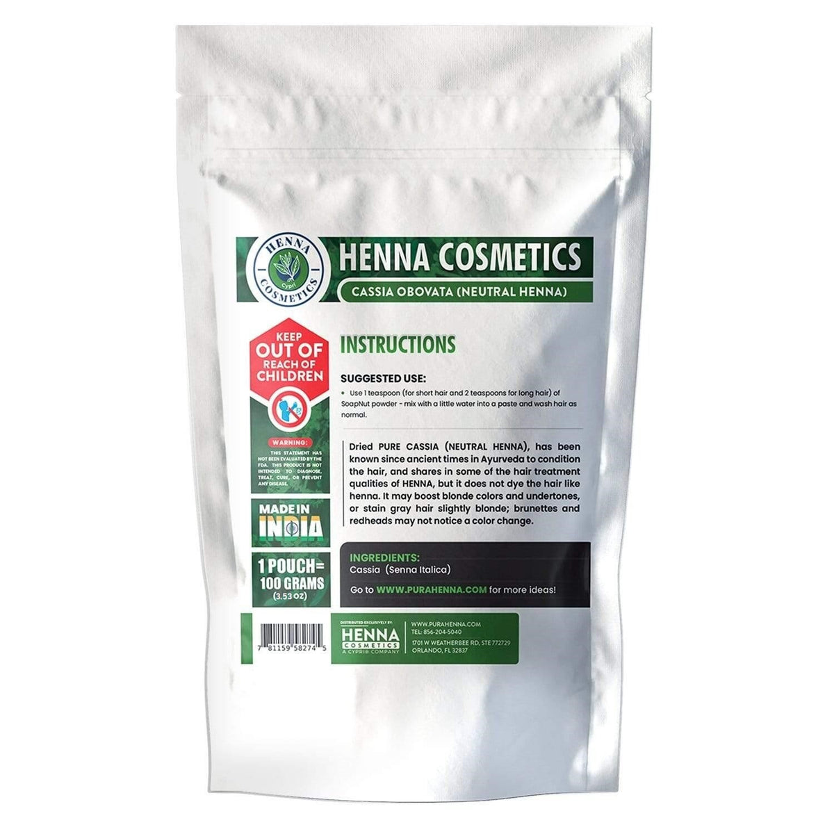 Neutral Henna Powder for Hair Conditioning - 100g Organic Cassia Obovata