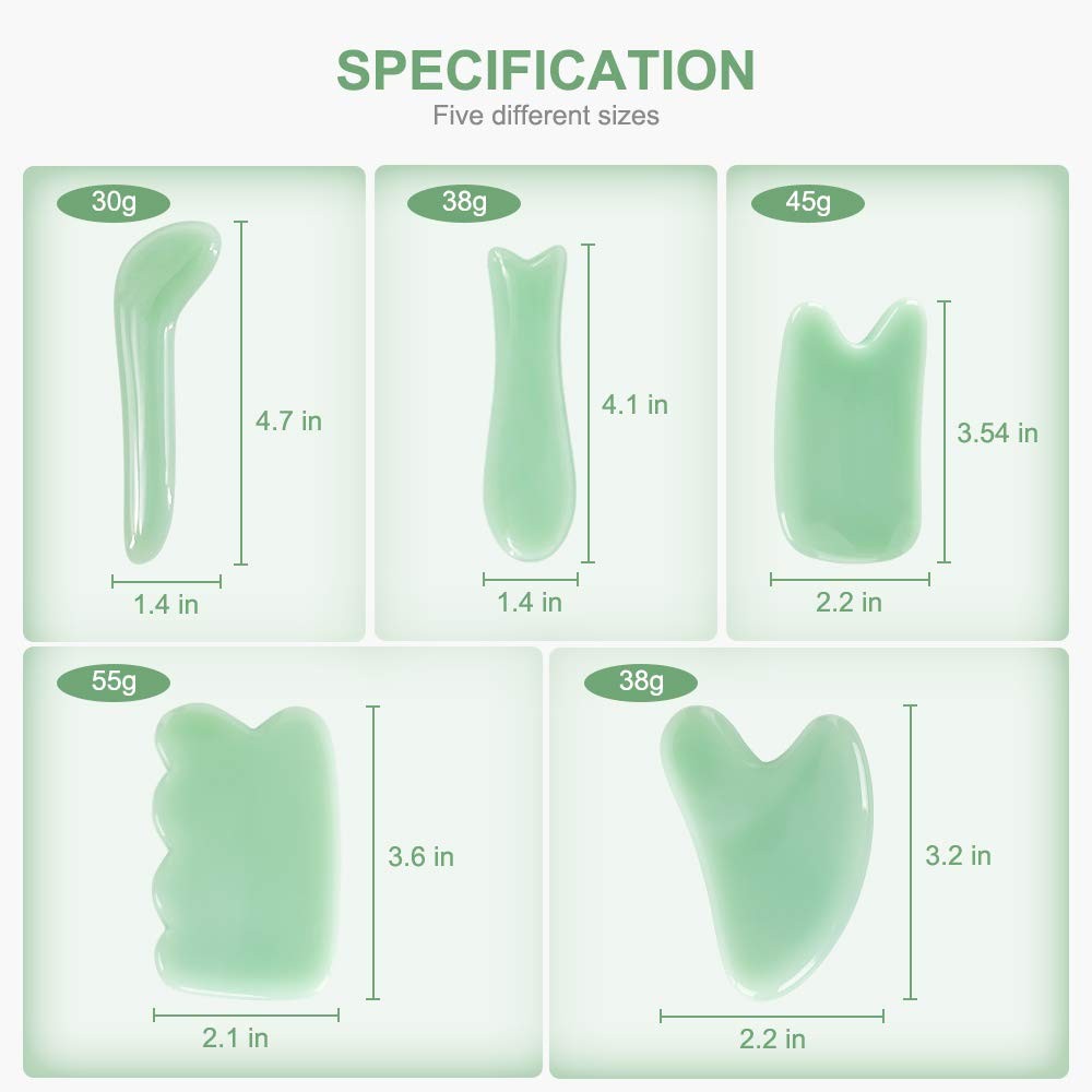 Guasha Massage Tool Set - 5 Stone Gua Sha Boards for Body & Face