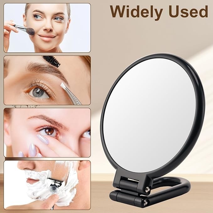 Double Sided Foldable Travel Makeup Mirror with Magnification - Black & Clear Options