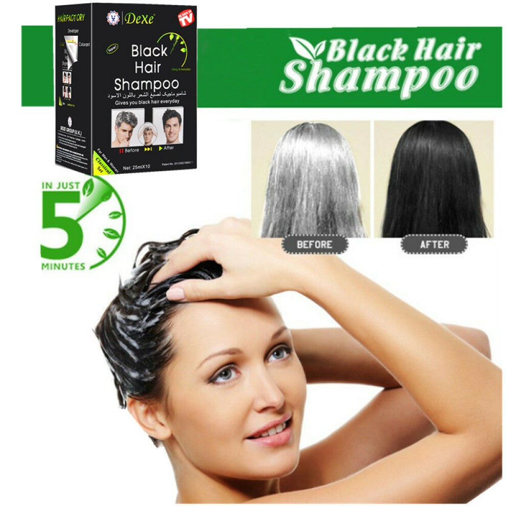 Black Hair Dye Shampoo - 10 Pack, 5-Min Instant Color