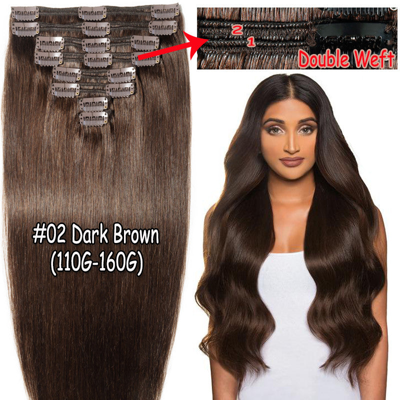 Thick Double Weft Clip-In Human Hair Extensions Full Head - Natural & Straight