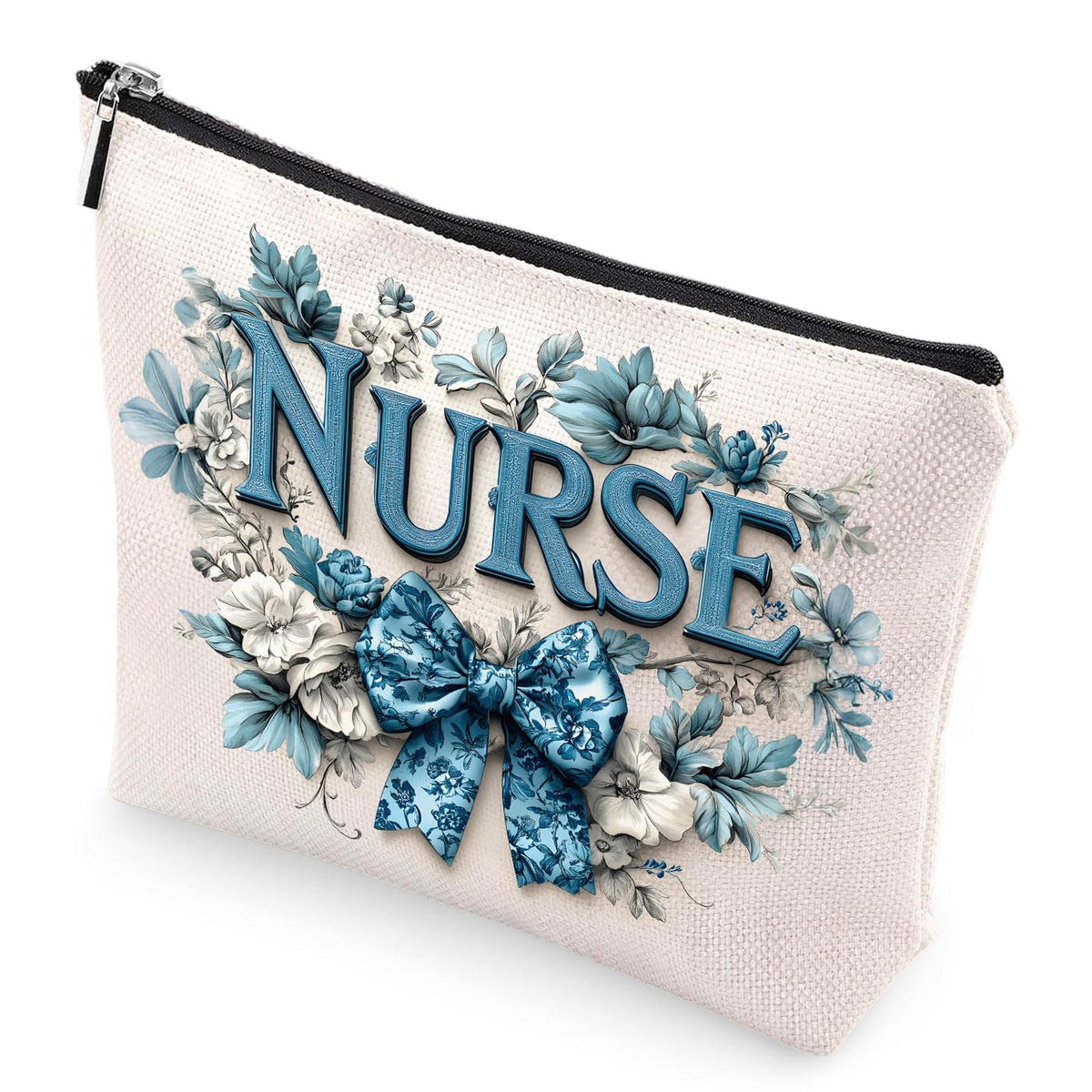 Nurse Makeup Bag - Porcelain Bow Cosmetic Organizer for Healthcare Professionals