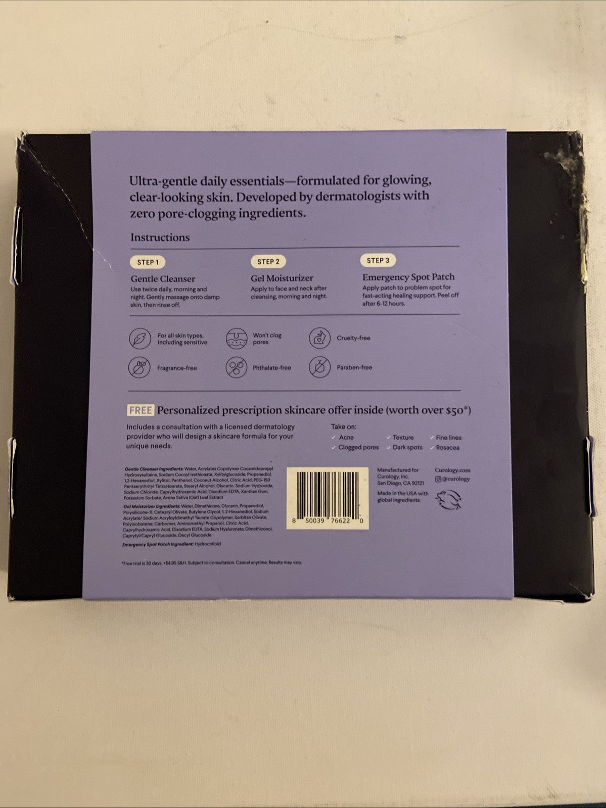 Curology Skincare Starter Set - Gentle Cleanser, Moisturizer & Spot Patches for All Skin Types