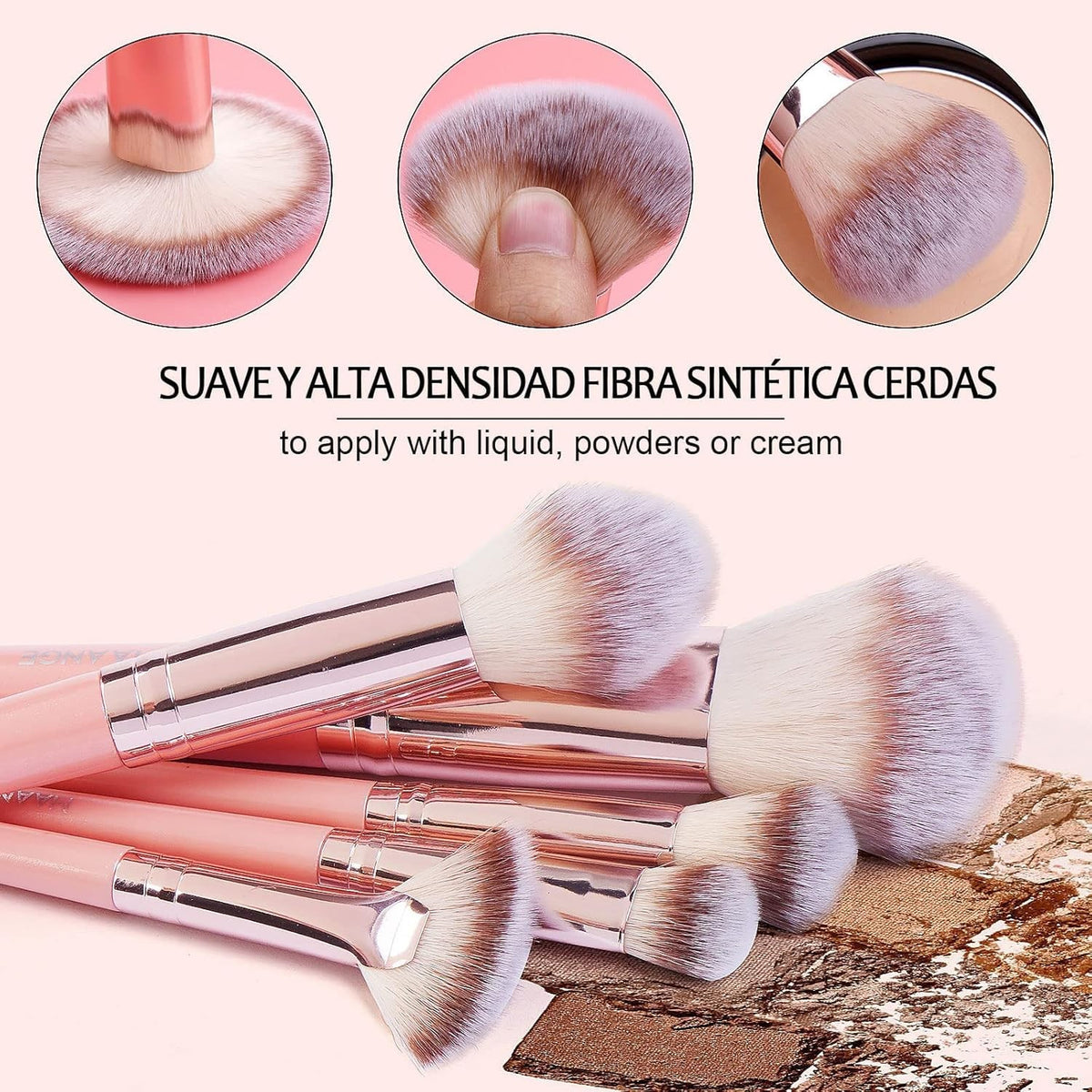 Premium Synthetic Makeup Brush Set 42Pcs with Sponges & Puffs - Pink