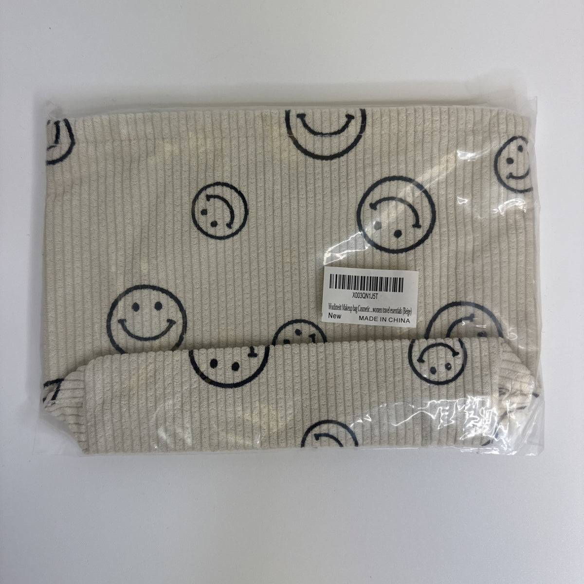 3 Pack Corduroy Makeup Bags for Women - Cosmetic Travel Organizer with Smile Face Design