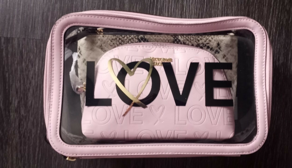 Victoria's Secret 3-Piece Beauty Pouch Set - New Love Python