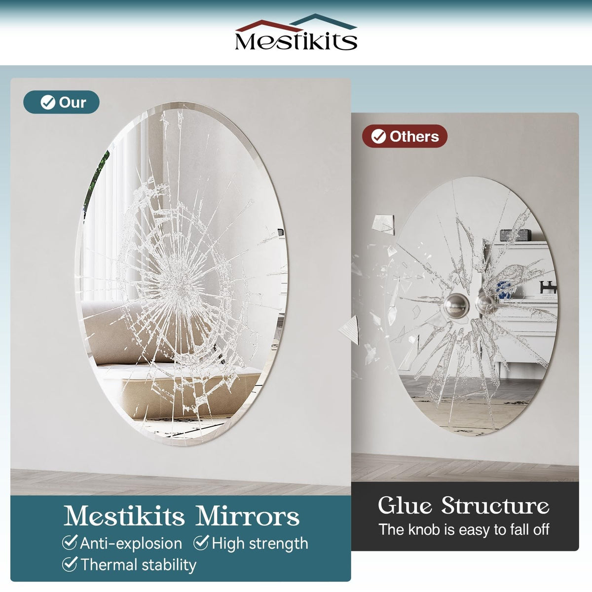 20x28 Inch Frameless Oval Bathroom Mirror with Beveled Edges - Impact-Resistant Tempered Glass