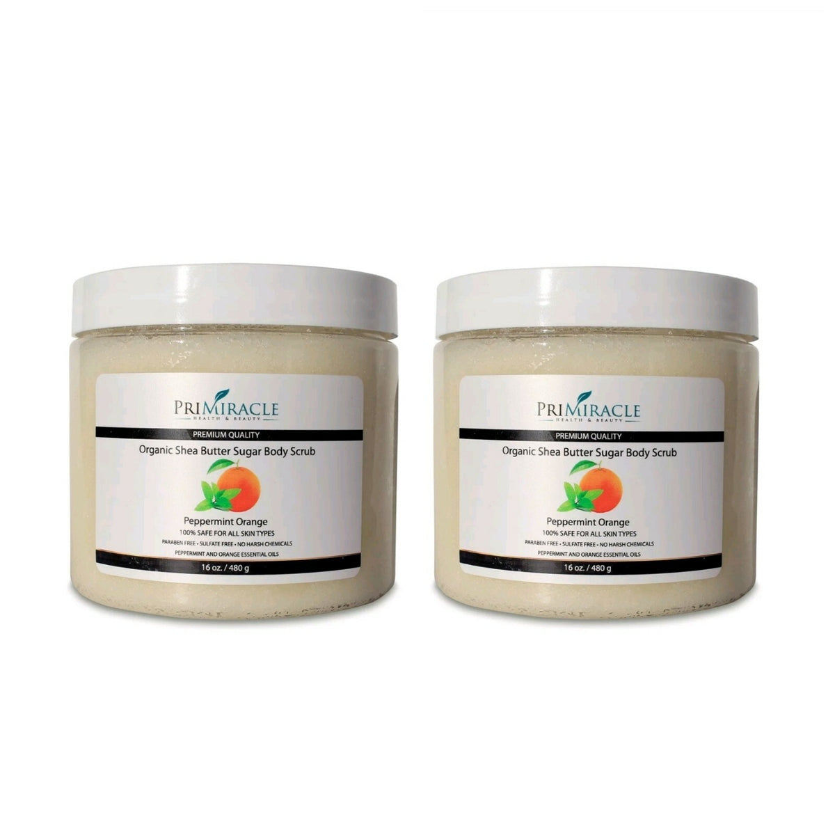 2-Pack PRIMIRACLE Organic Shea Butter Body Sugar Scrub 16oz -