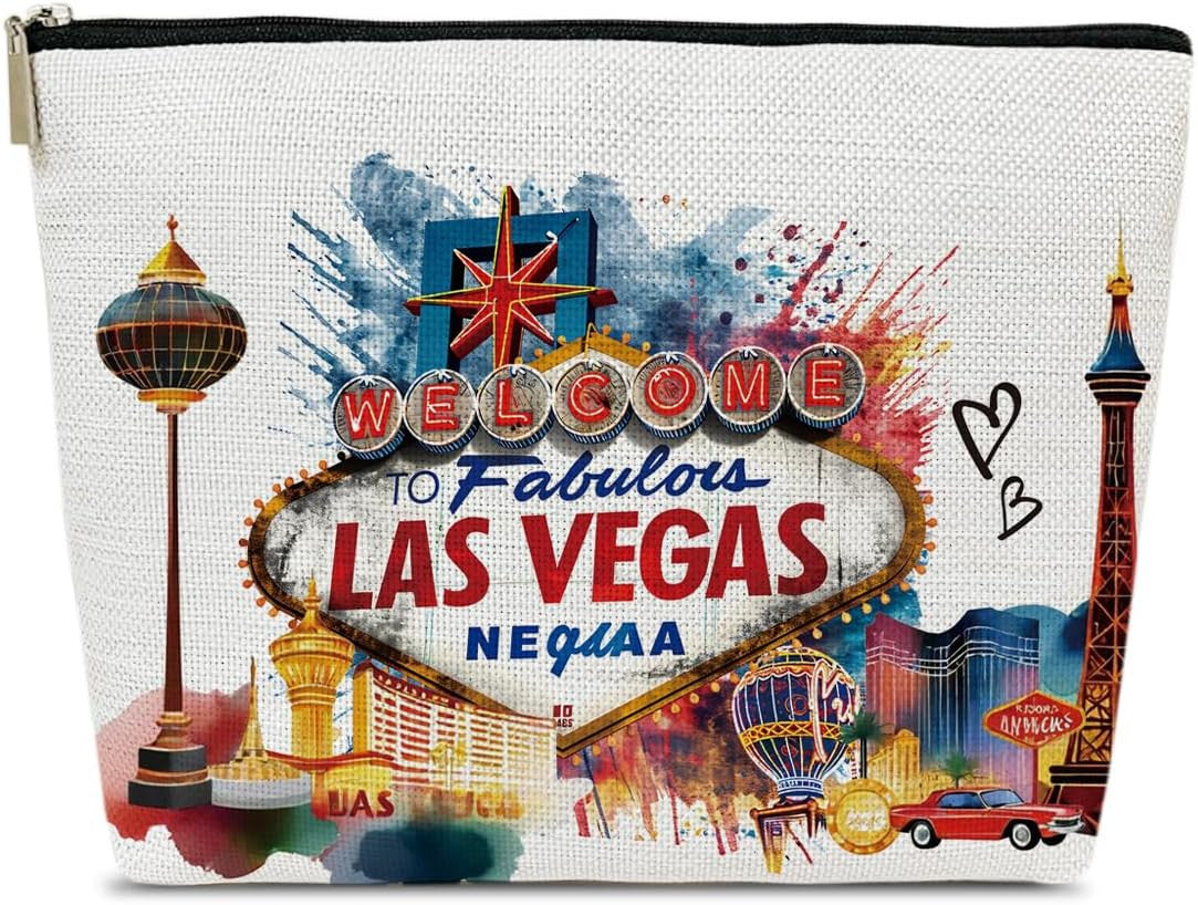 Las Vegas Travel Makeup Bag - City Themed Water-Resistant Cosmetic Organizer