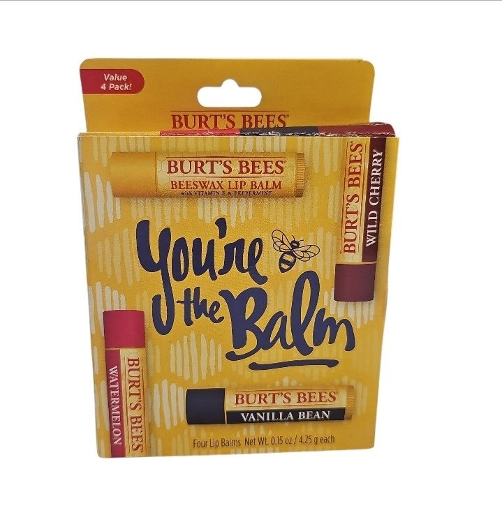 Burt's Bees Lip Balm Set - Vanilla Bean Watermelon Wild Cherry 4-Pack