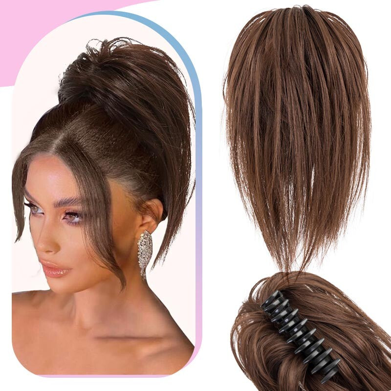 Natural Clip-On Messy Bun Hair Piece Claw Clip Hair Extension for Weddings