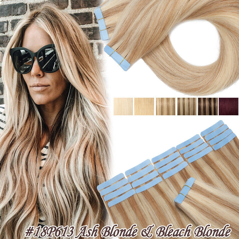 Remy Human Hair Extensions Tape In Seamless Wavy & Straight Full Head Set