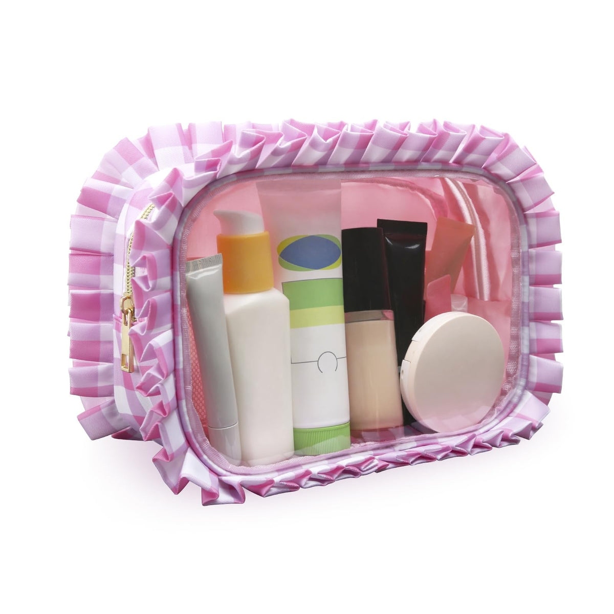 Large Transparent Makeup Bag with Ruffles - Travel Toiletry Organizer
