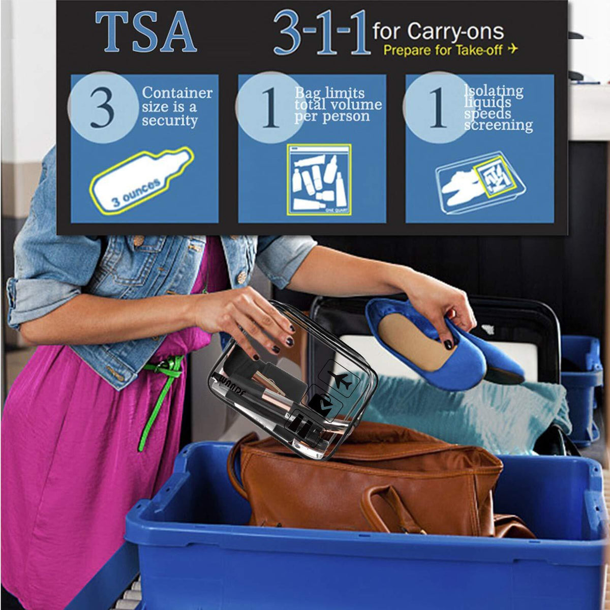 Clear Travel Toiletry Bag TSA Approved Waterproof Makeup Organizer 2 Pack