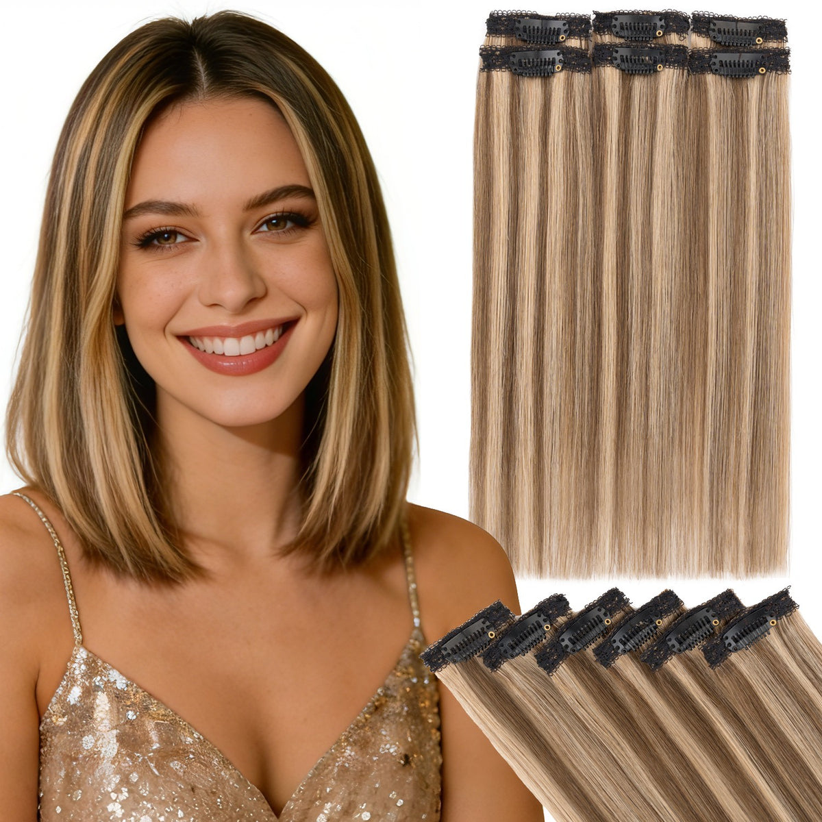 6PCS Clip-In Short Hair Extensions 100% Human Hair, Multiple Colors & Lengths