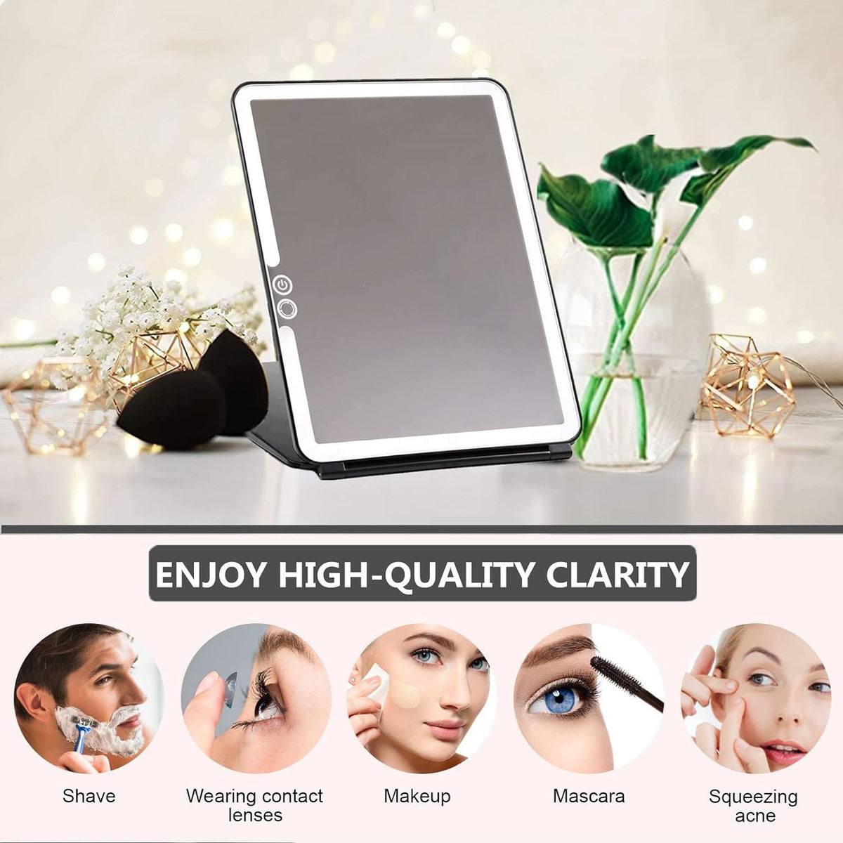 Lighted Makeup Mirror with 72 LEDs 3 Color Modes USB Rechargeable Dimmable Compact