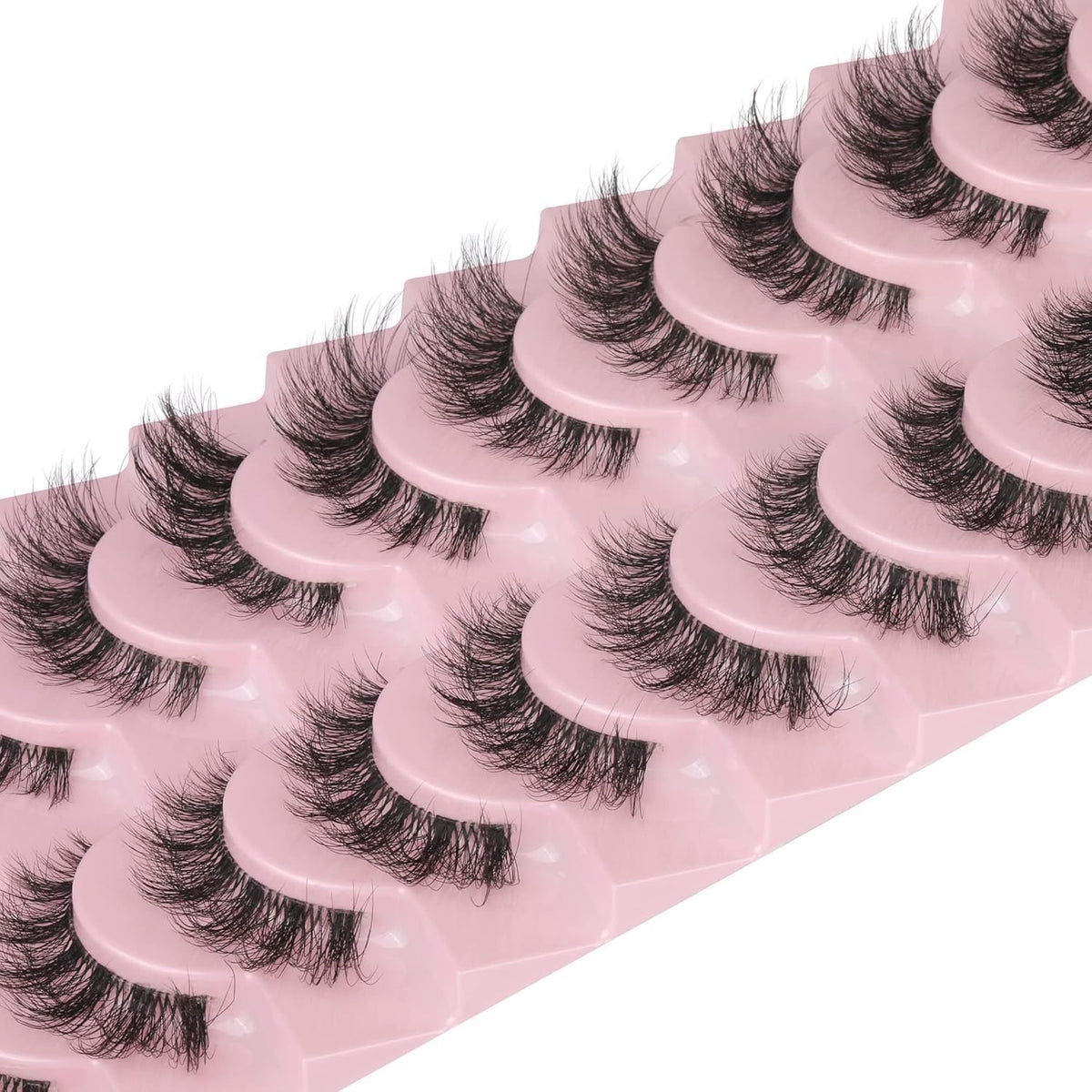 Mink False Eyelashes with Clear Band - 15mm Natural Cat-Eye Look, 10 Pairs