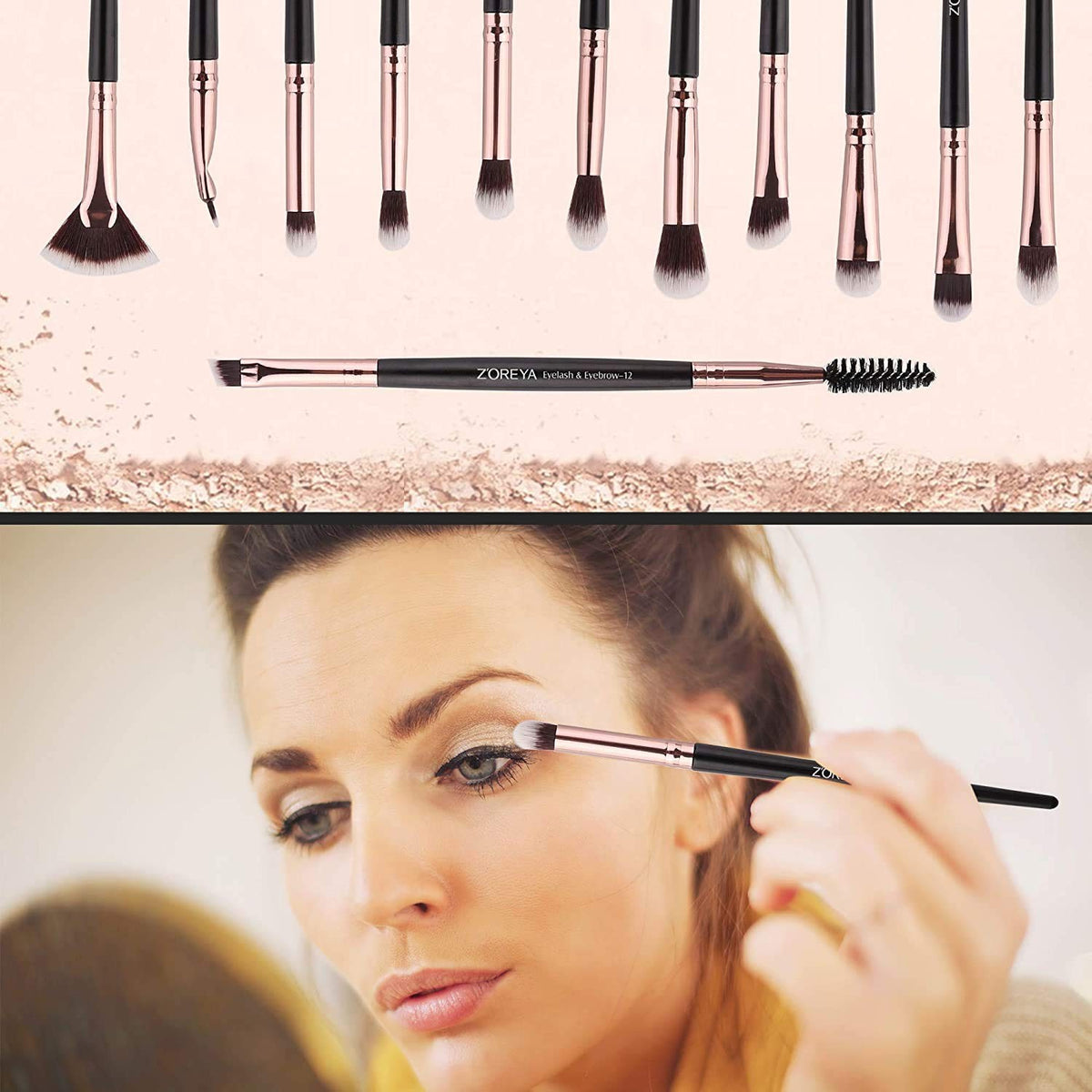 12 Pcs Professional Eye Makeup Brush Set - Black Synthetic Brushes