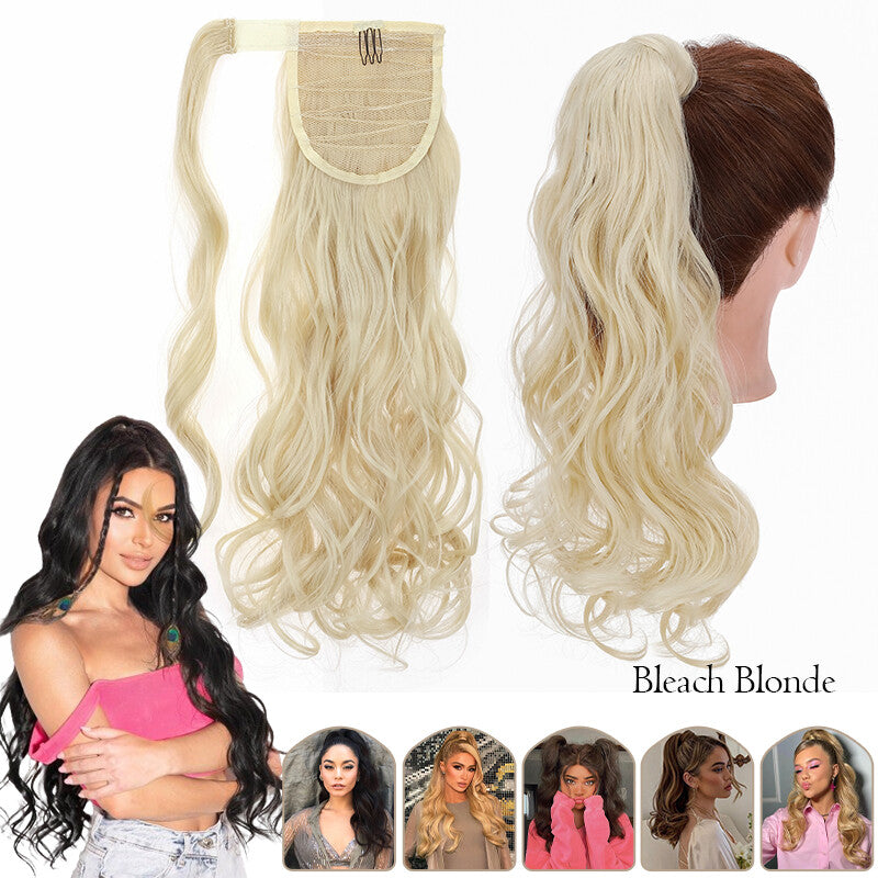 Mega Thick Wrap-On Ponytail Extensions - Natural Human Hair, Curly Wavy Straight