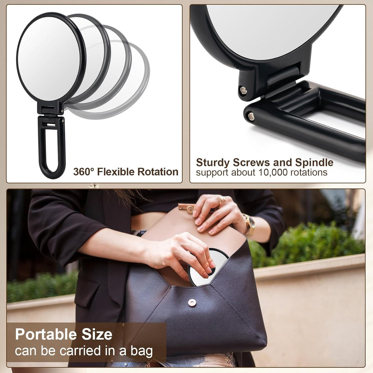 Double-Sided Folding Travel Makeup Mirror with 10X Magnification, Handheld & Desk