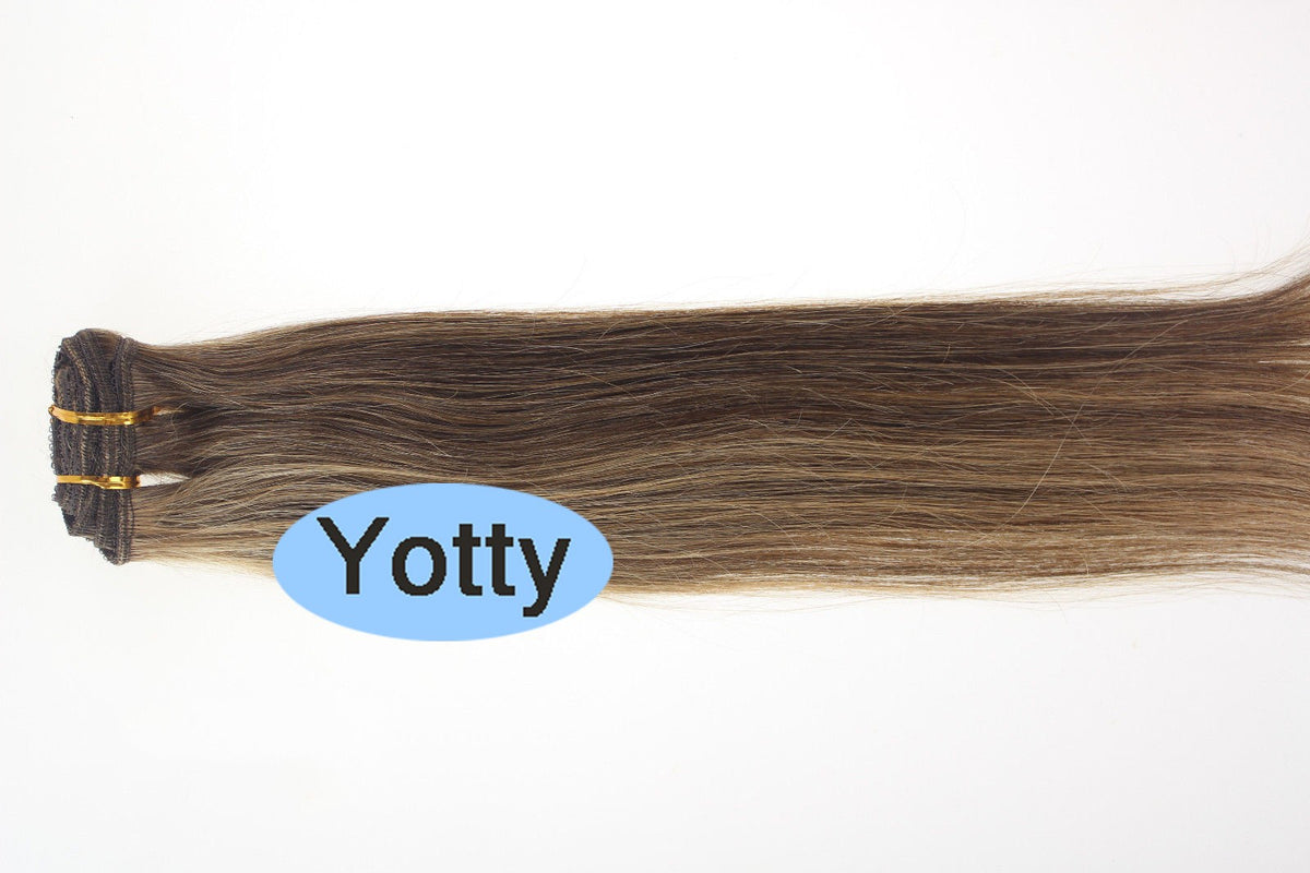 Remy Human Hair Extensions Clip-In Set – Medium Brown Mix Dark Blonde 26 Inch, 8 Pieces, Shedding-Free, Natural Look