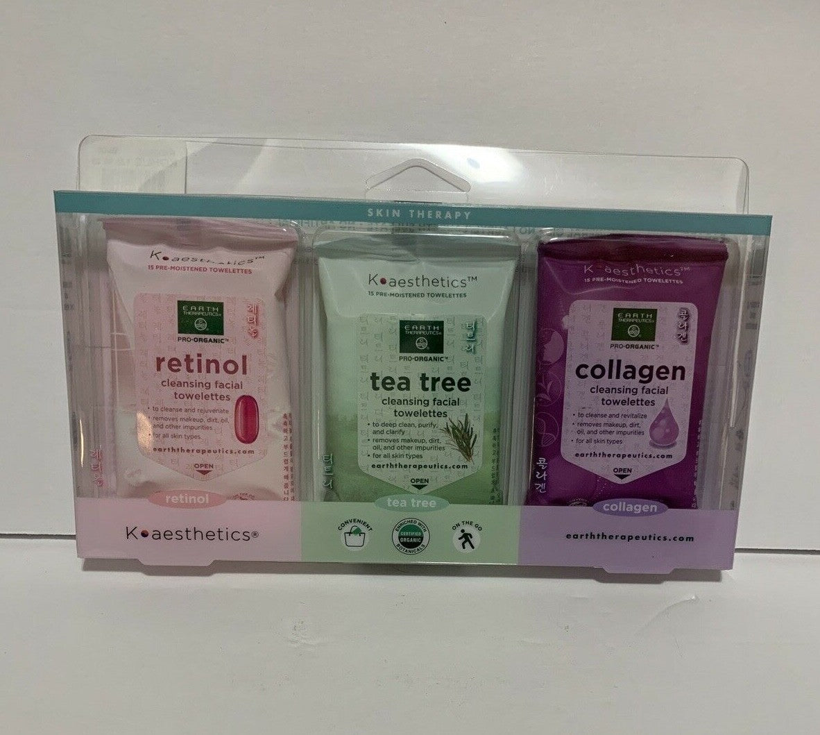 Earth Therapeutics 3-Pack Makeup Remover & Facial Cleansing Wipes with Retinol Tea Tree Collagen