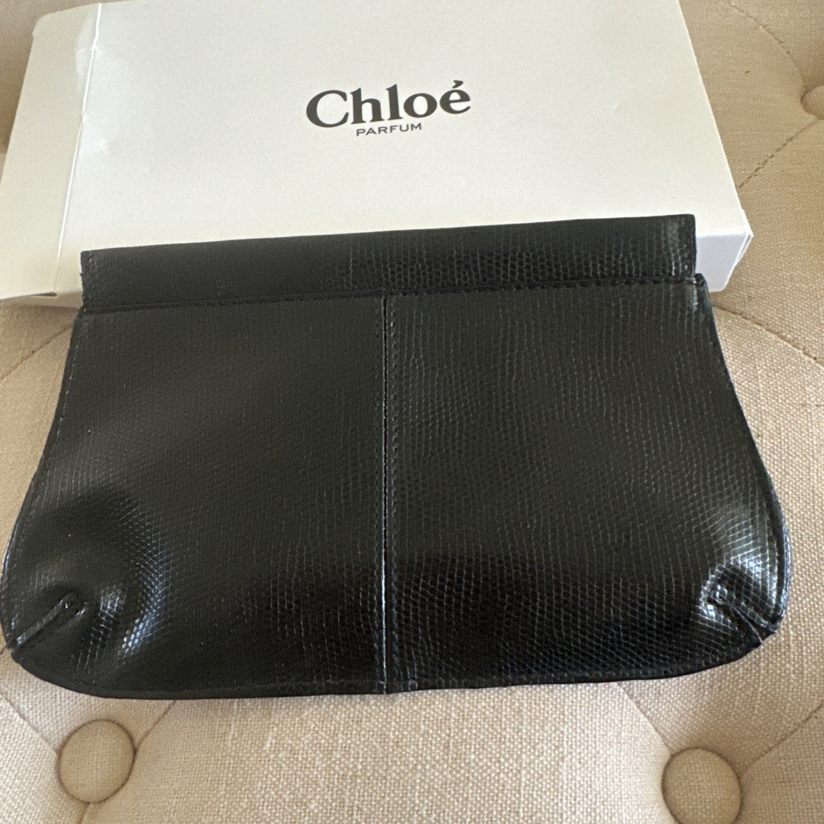 Black Cosmetic Pouch Bag with Logo - Chloe Flat Makeup Bag with Box