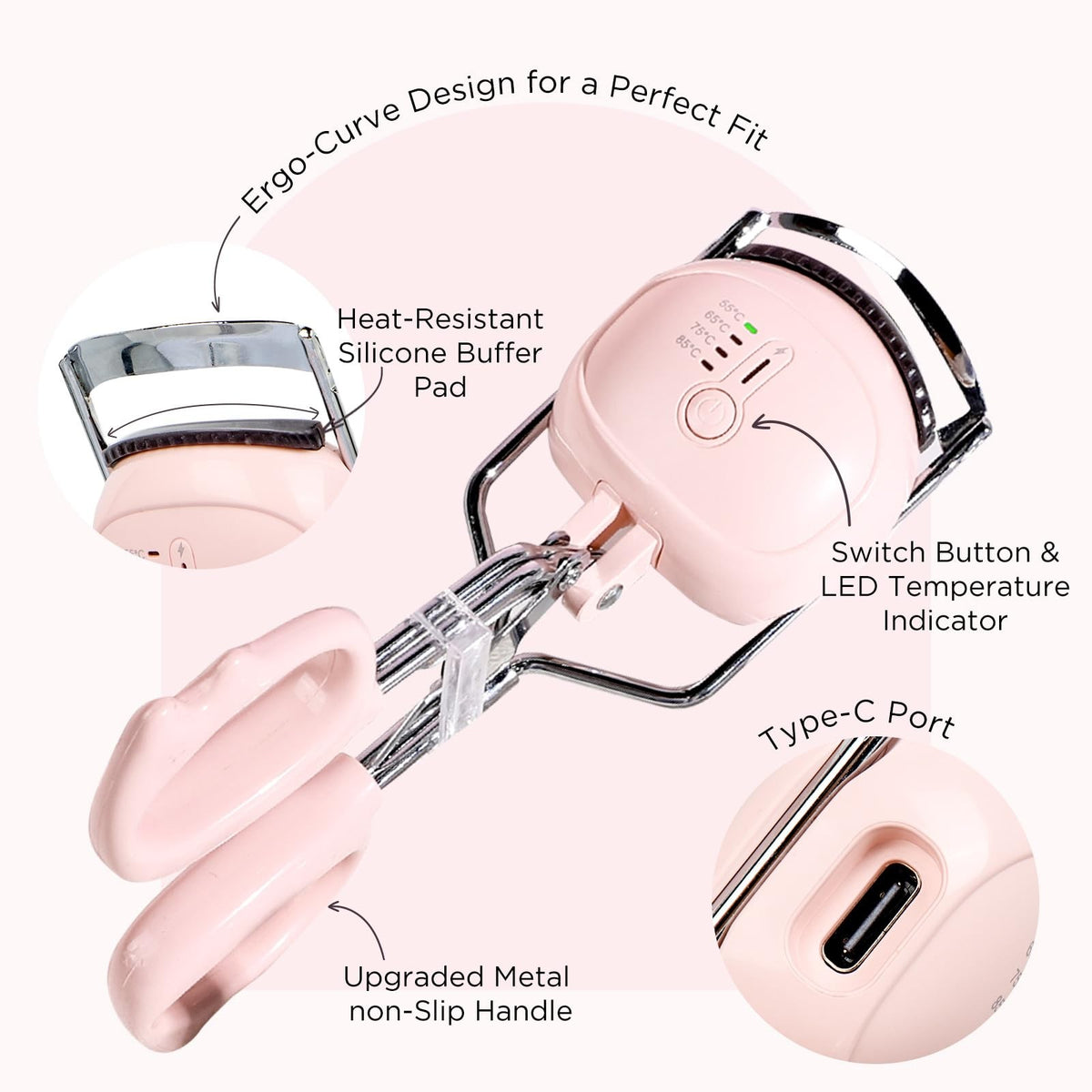 Electric Heated Eyelash Curler Fast 5s Heat Up Safe Anti-Burn 4D Lashes