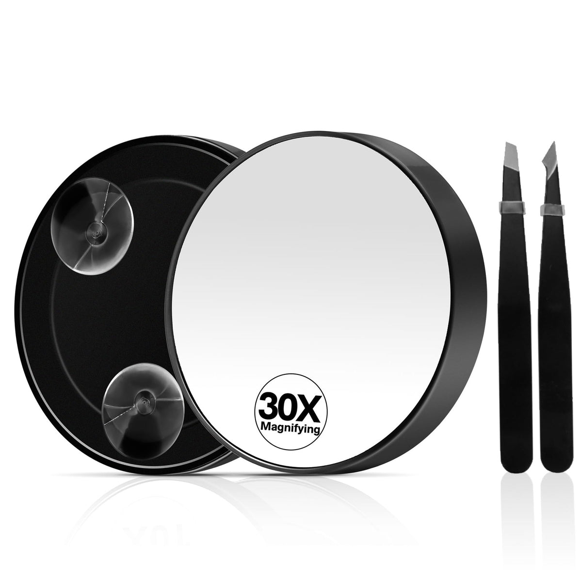 30X Magnifying Makeup Mirror with Eyebrow Tweezers Kit - Compact Travel Size