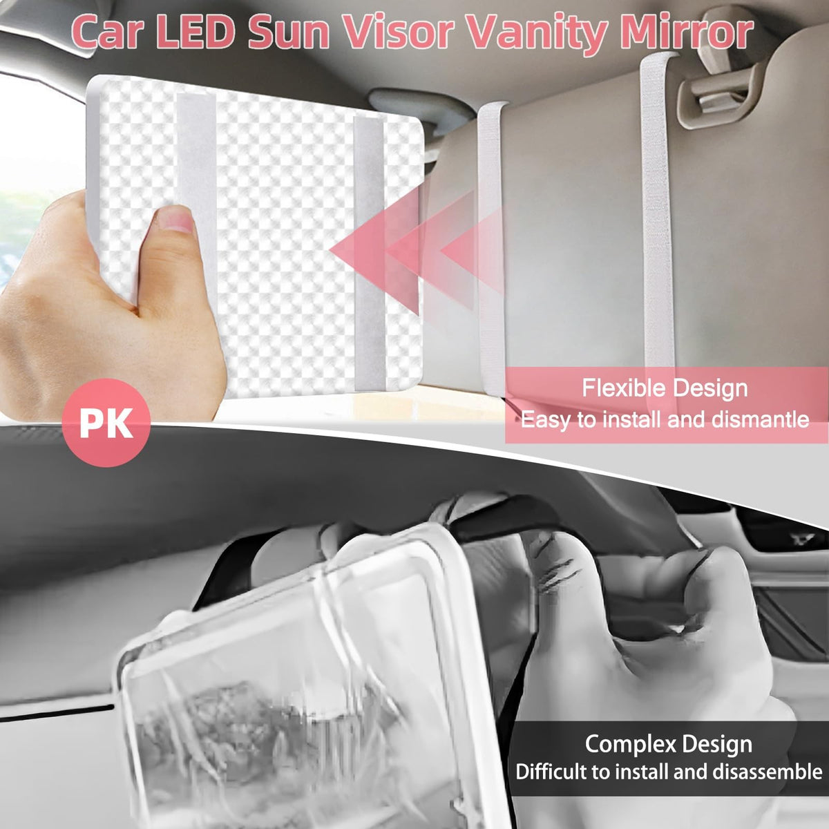LED Car Sun Visor Vanity Mirror with Dimmable Light - Large Interior Makeup Mirror