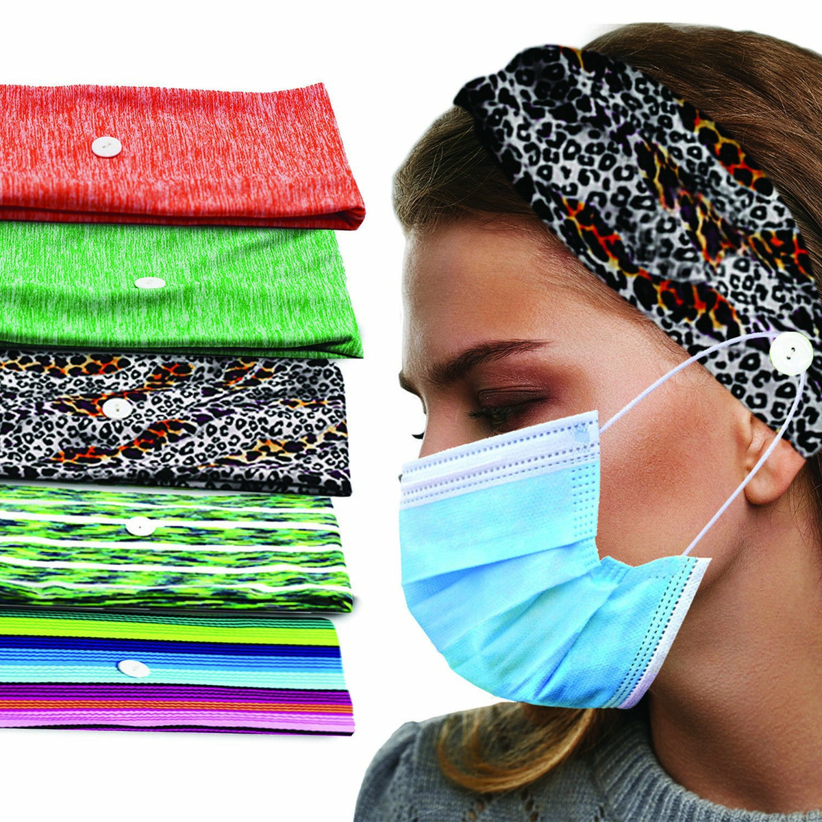 Stretchy Headband with Buttons for Face Masks and Ear Relief - Nurse & Mask Accessory