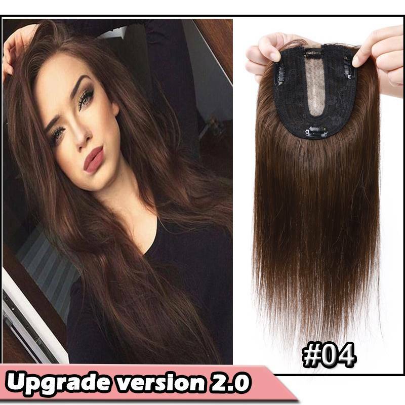 Human Hair Topper Clip-In Hairpiece with Silk Base - Brown, 6-12 Inches