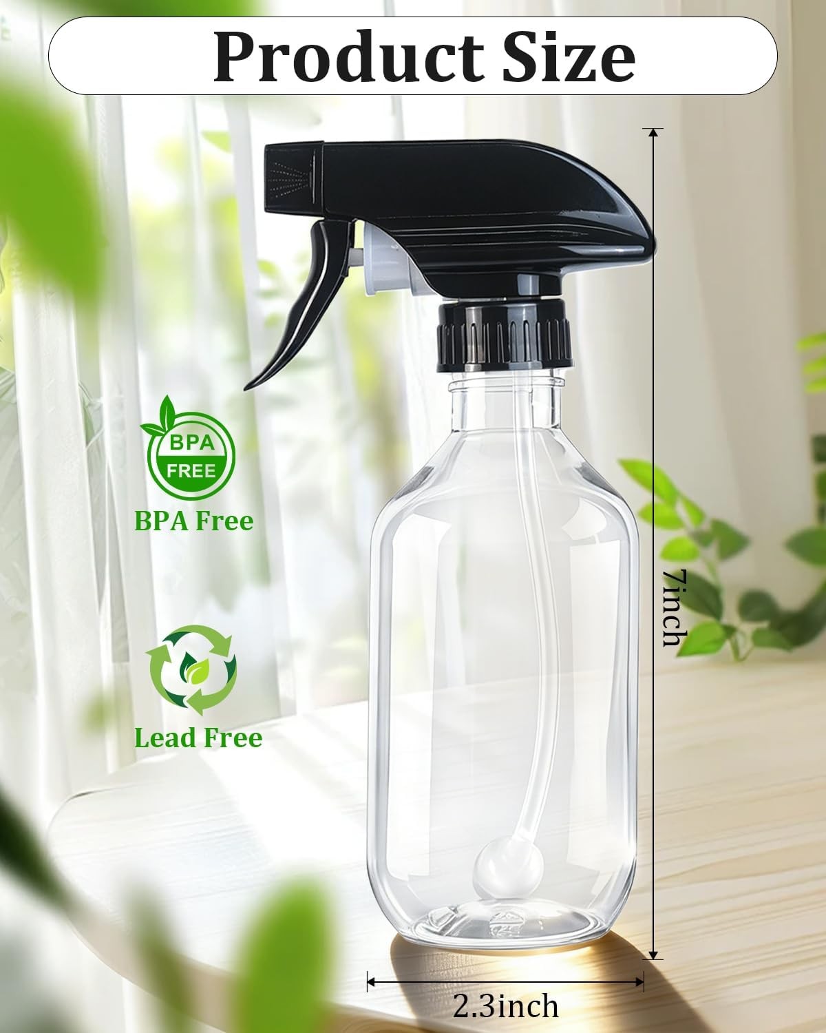 2 Pack 300ml Clear Spray Bottles with Adjustable Nozzles - 360° Inverted Spray