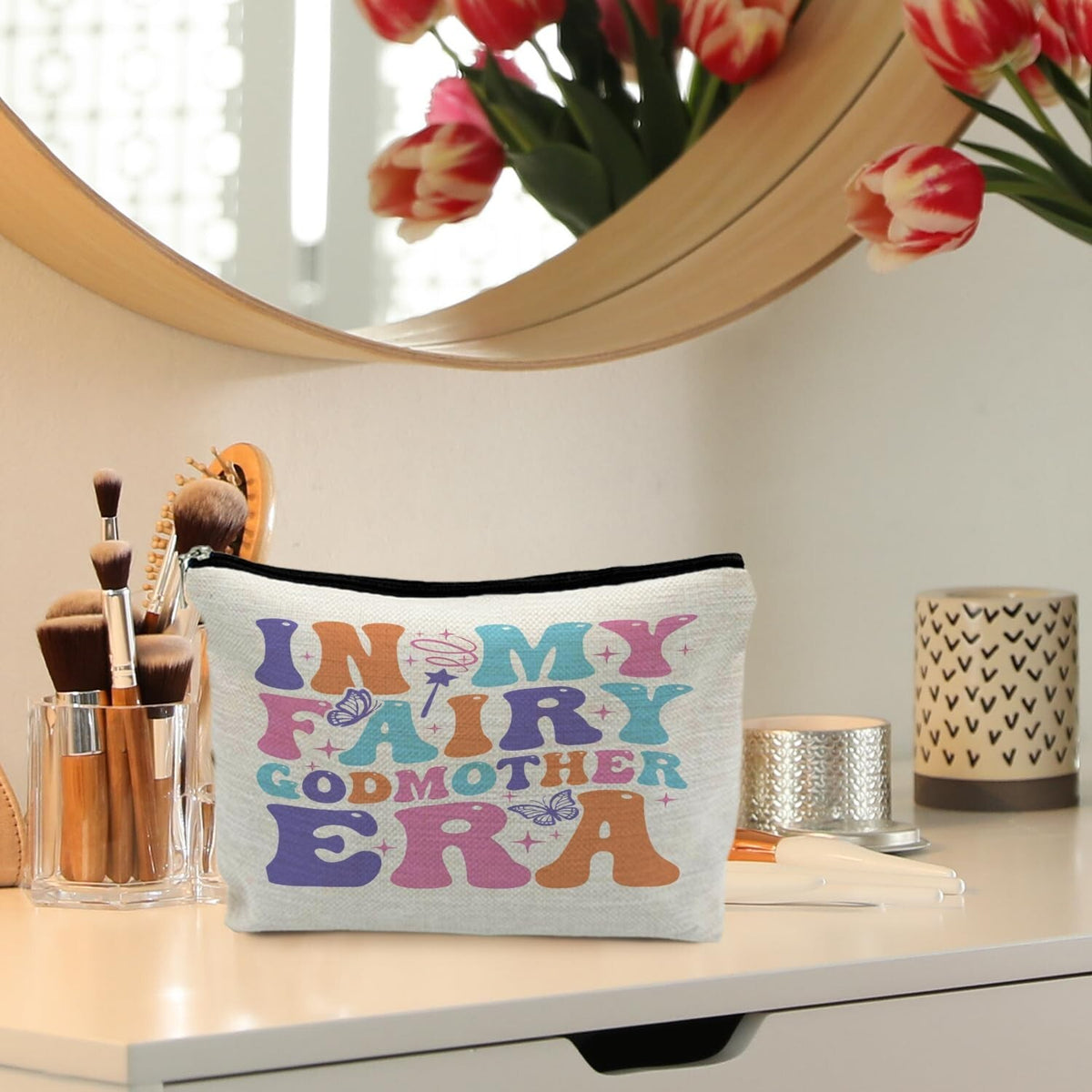 Fairy Godmother Makeup Bag for Women, Gift for Godmother, Canvas Cosmetic Organizer