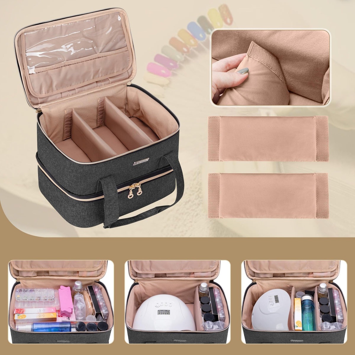 Nail Polish & Lamp Storage Case Holds 40 Bottles with Manicure Tools