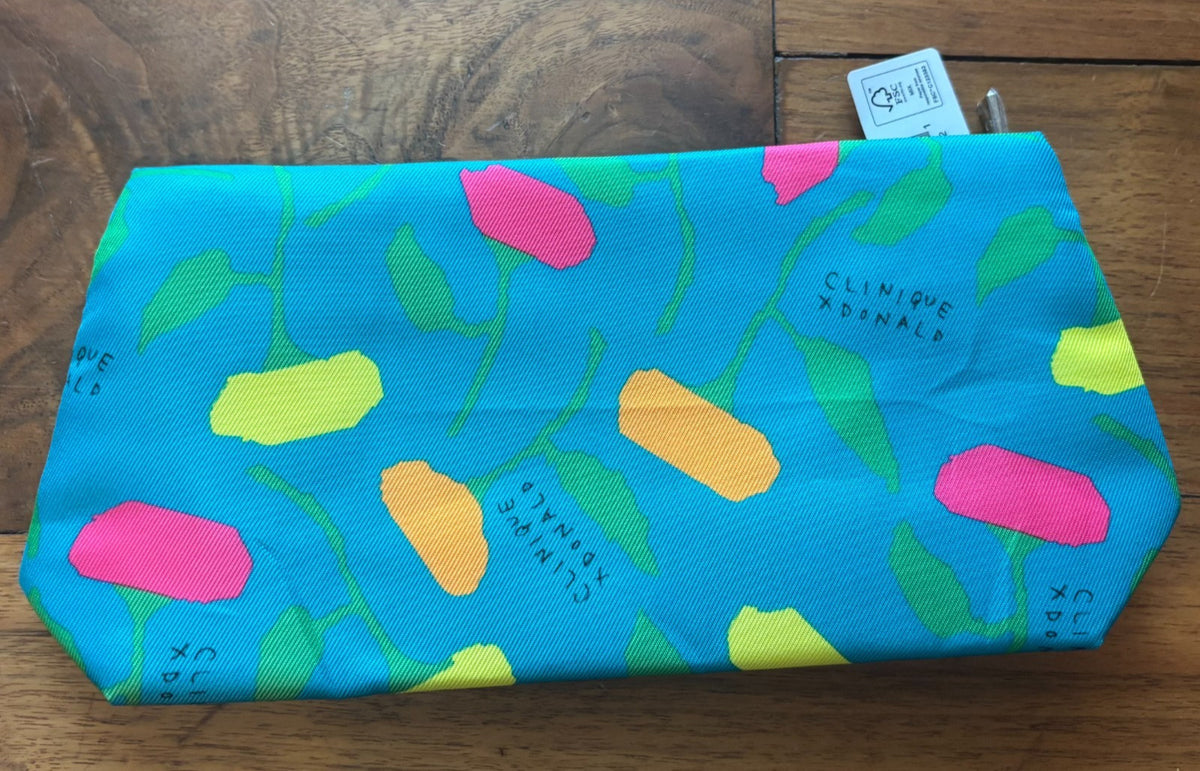 Small Green Orange Floral Makeup Bag with Zipper - 9.5 x 4.5 Inches