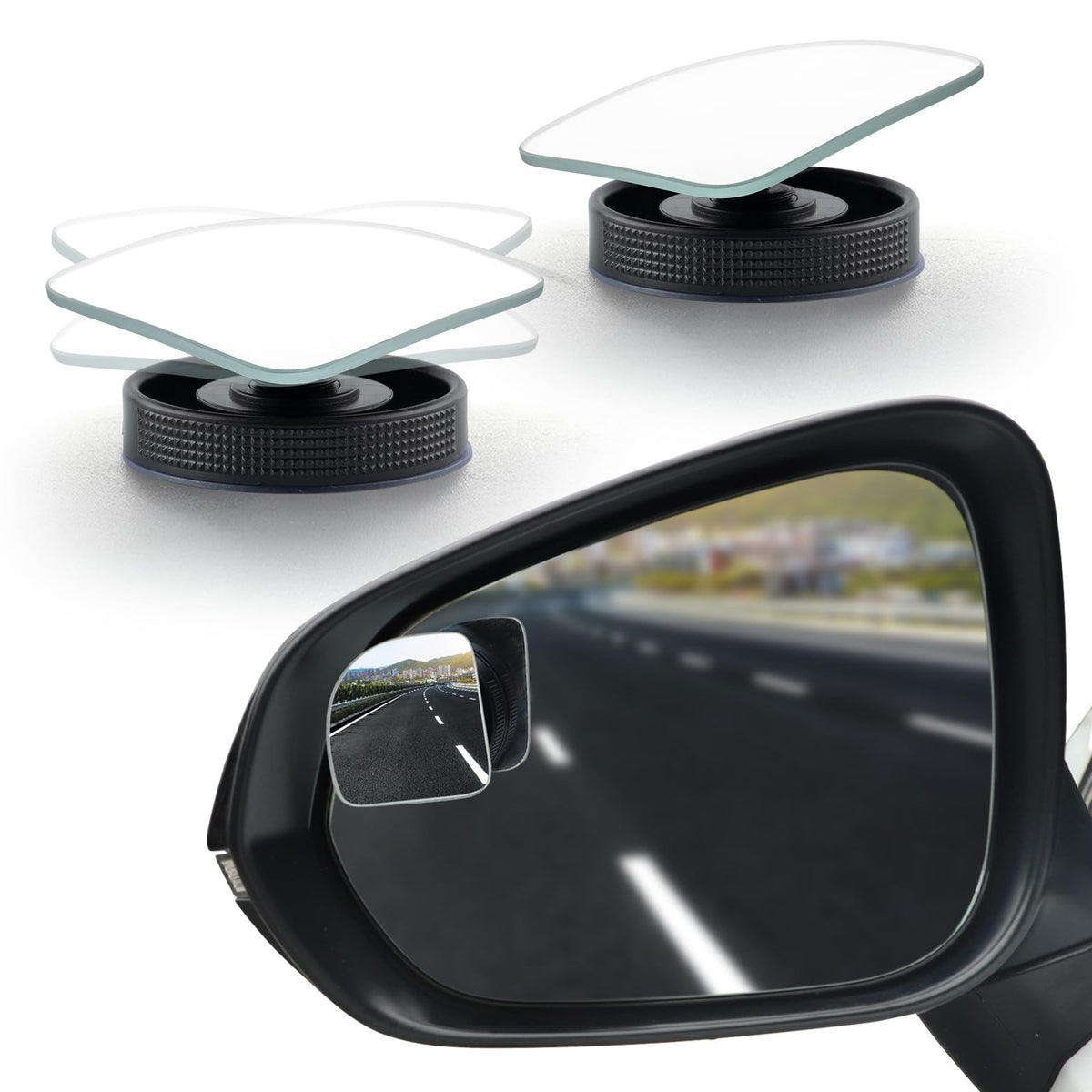 Car Blind Spot Mirror - Frameless Convex Wide-Angle Side Mirror with Adjustable Suction Cup