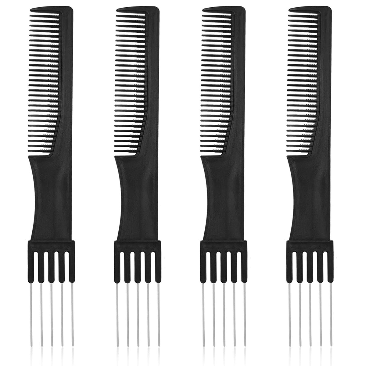 Black Metal Teasing Combs Set with Stainless Steel Back - Hair Styling Tools