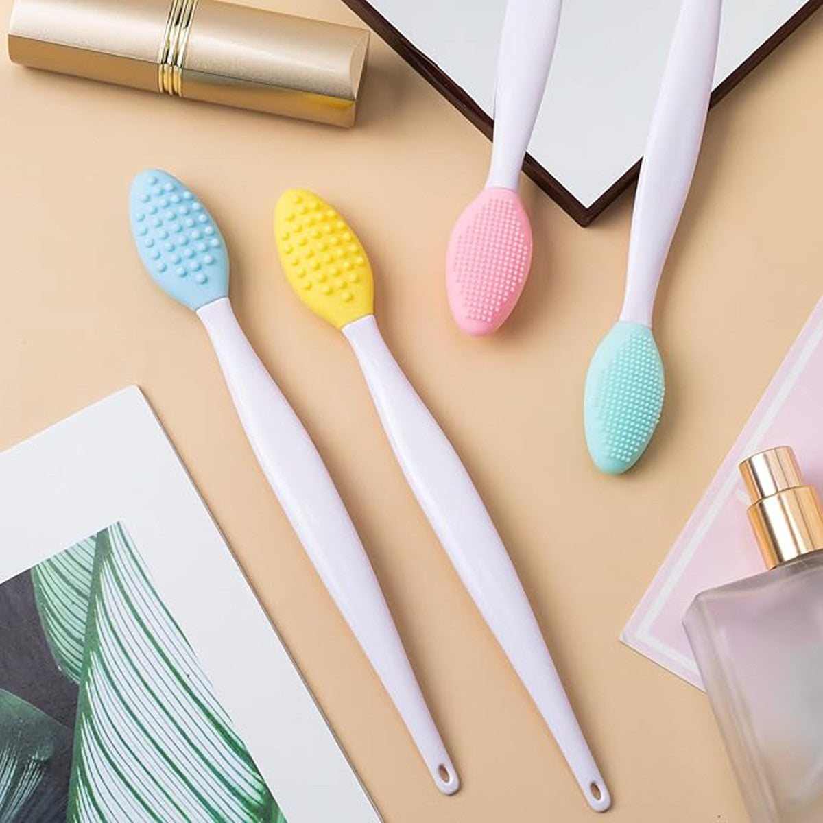 Lip Scrub Brush Set - Double-Sided Silicone Exfoliating Tool for Smooth Lips