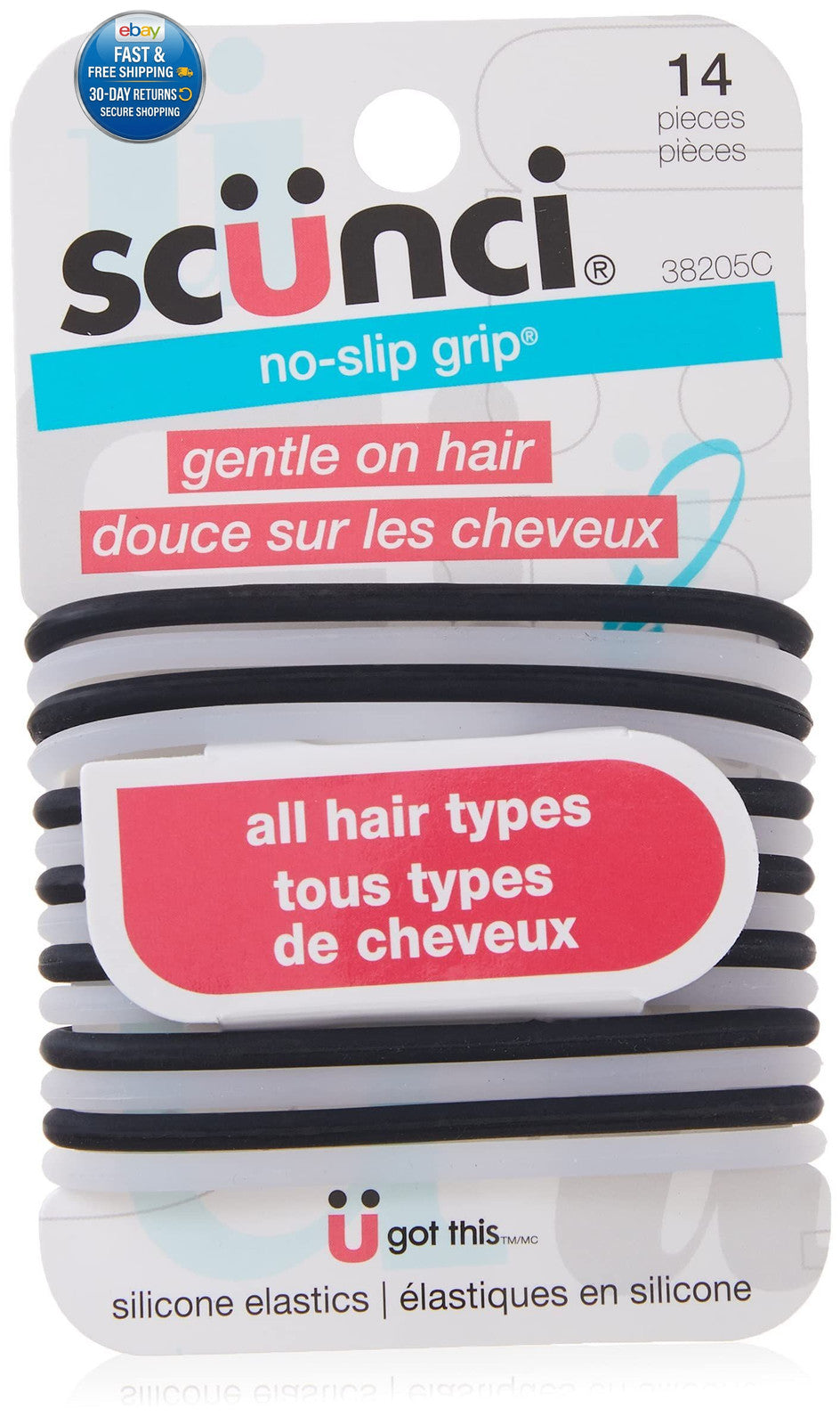 No-Slip Grip The Evolution Hair Ties, 14 Count (Pack of 1), Black