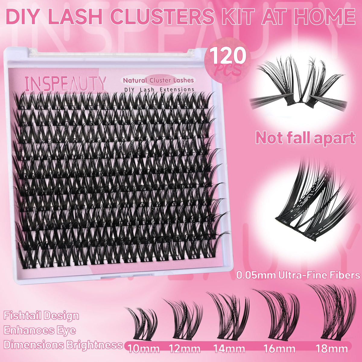 DIY Lash Extension Kit with Wispy Clusters 10-18mm Waterproof Bond & Tweezers