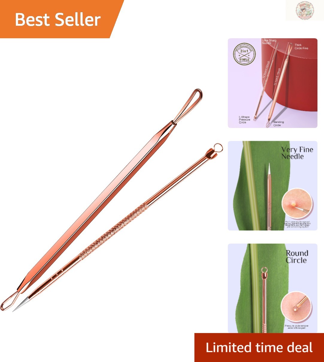 Professional-Grade Comedone Extractor Tool with Rose Gold Finish - Skin Care Pimple Remover