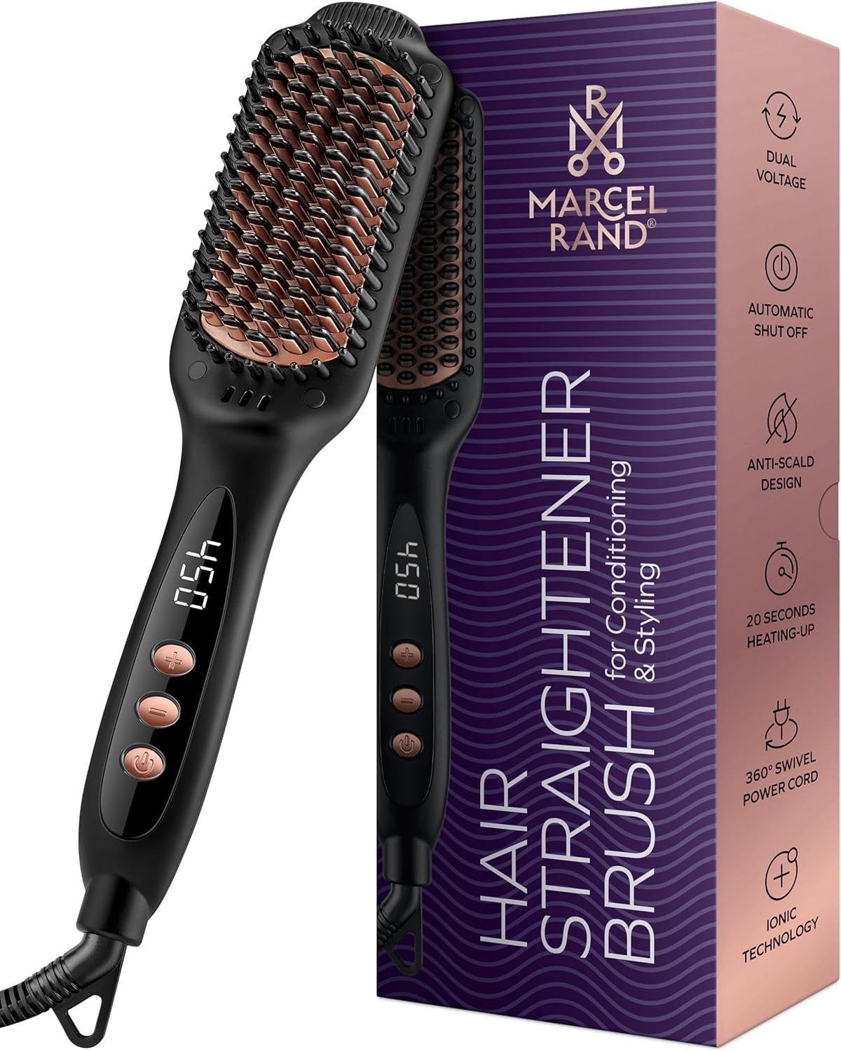 Dual Voltage Hair Straightener Brush 2 Pack Ionic Anti Frizz Flat Iron Comb