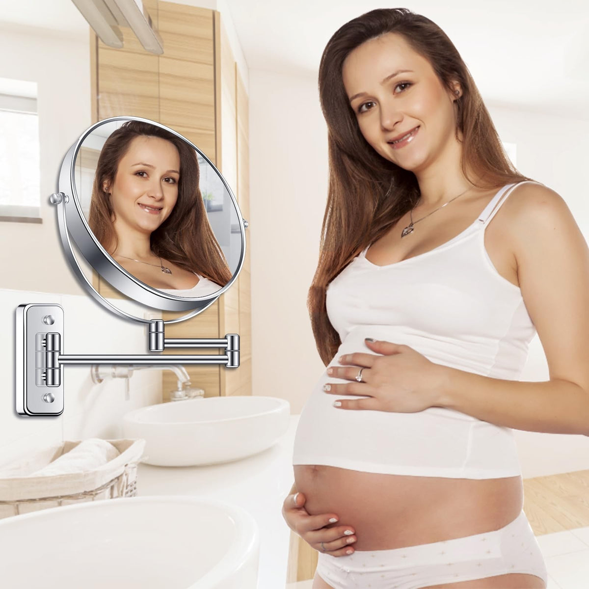 Large Wall Mounted Makeup Mirror 1X/7X Magnification, 9-Inch Chrome