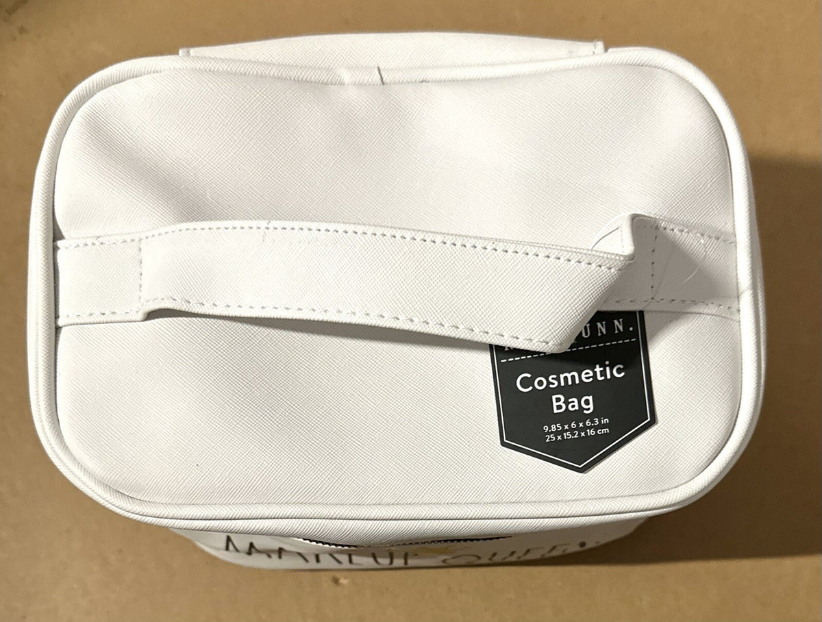 Rae Dunn Makeup Queen Crown Cosmetic Bag with Zippered Train Case - White & Black