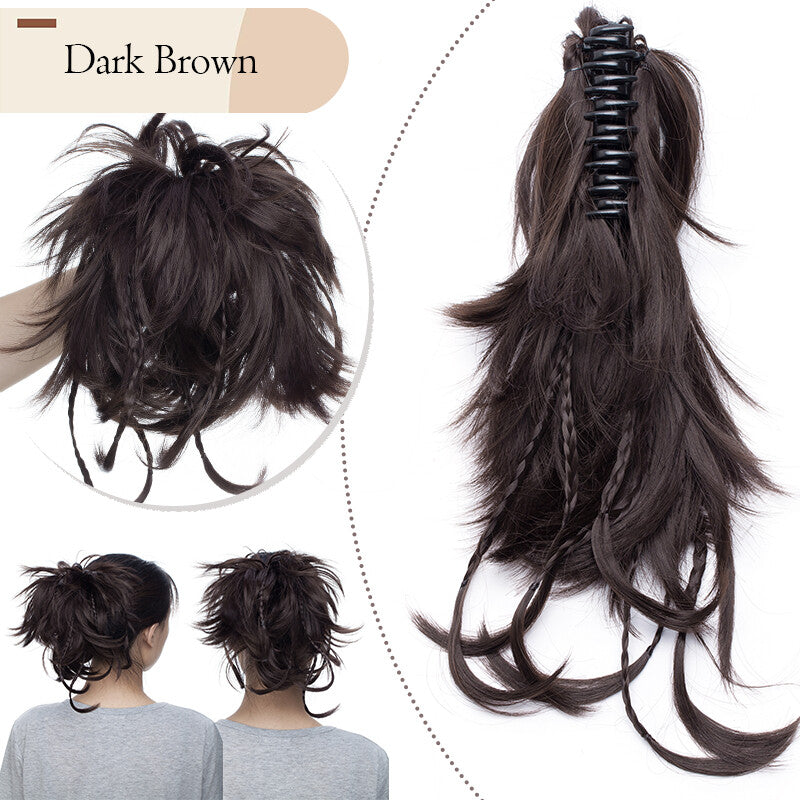 Messy Bun Scrunchie Hair Ponytail Claw Clip Updo Extensions - Thick Ombre Style