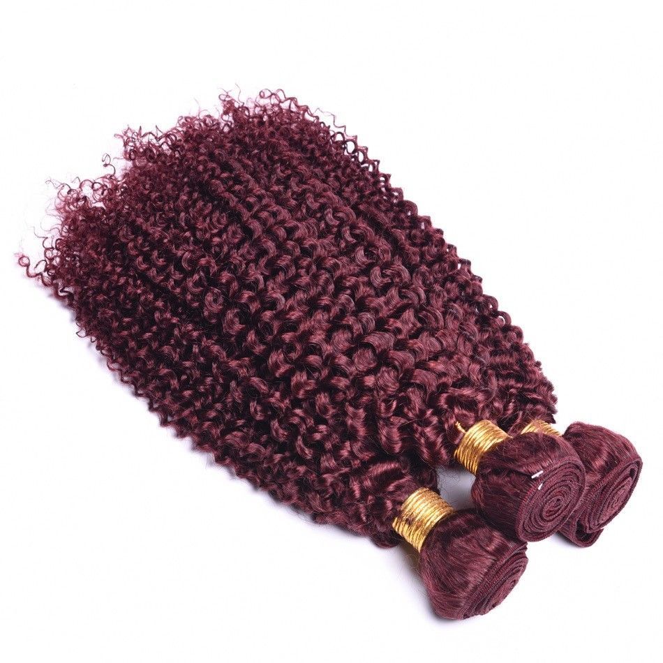 Virgin Human Hair Extensions Jerry Curl Burgundy 99J - Full Bundle, Multiple Lengths