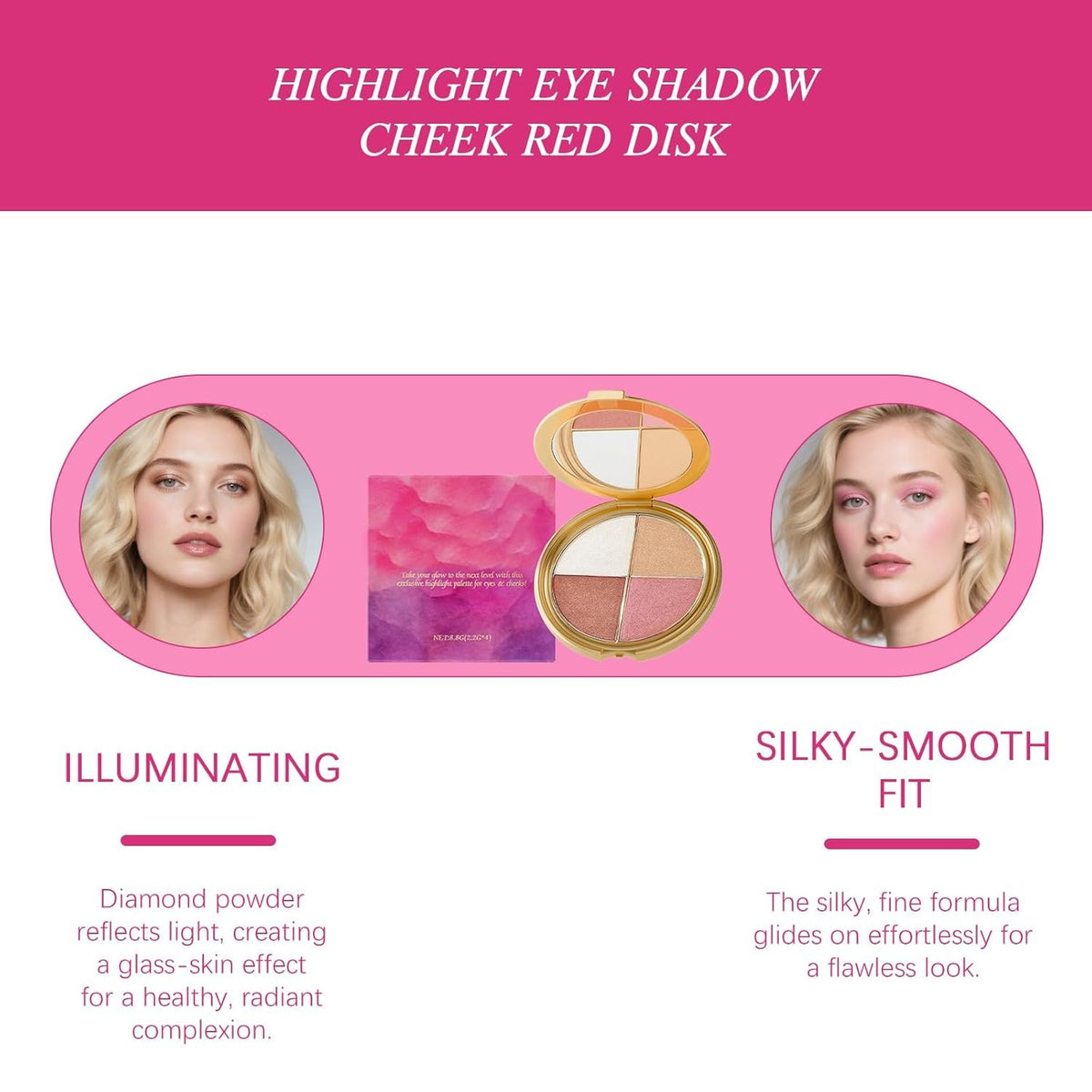 Eyeshadow & Highlighter Palette - All-in-One Makeup for Eyes & Cheeks