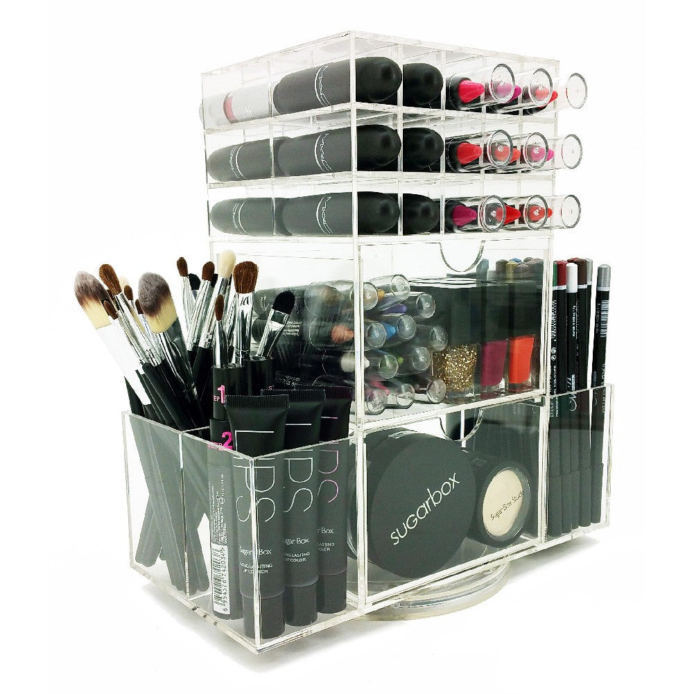 Rotating Acrylic Makeup Organizer for Lipsticks & Cosmetic Tools - Clear