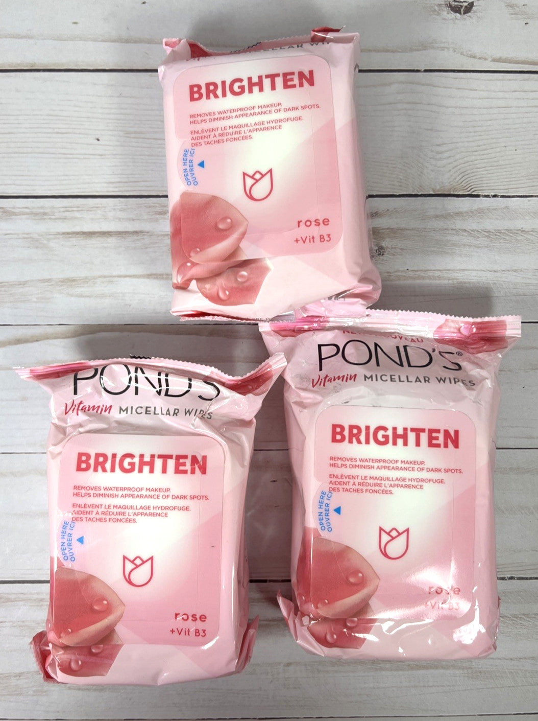 Pond's Brightening Vitamin Micellar Wipes Rose & B3 3-Pack - Makeup Remover